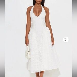 Fashion Nova Elisa Textured Chiffon Midi Dress - Off White